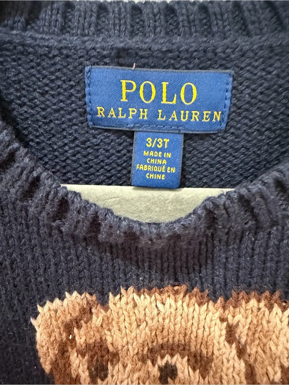 Polo Ralph Lauren Navy Polo Bear Sweater wearing Red Logo Sweater